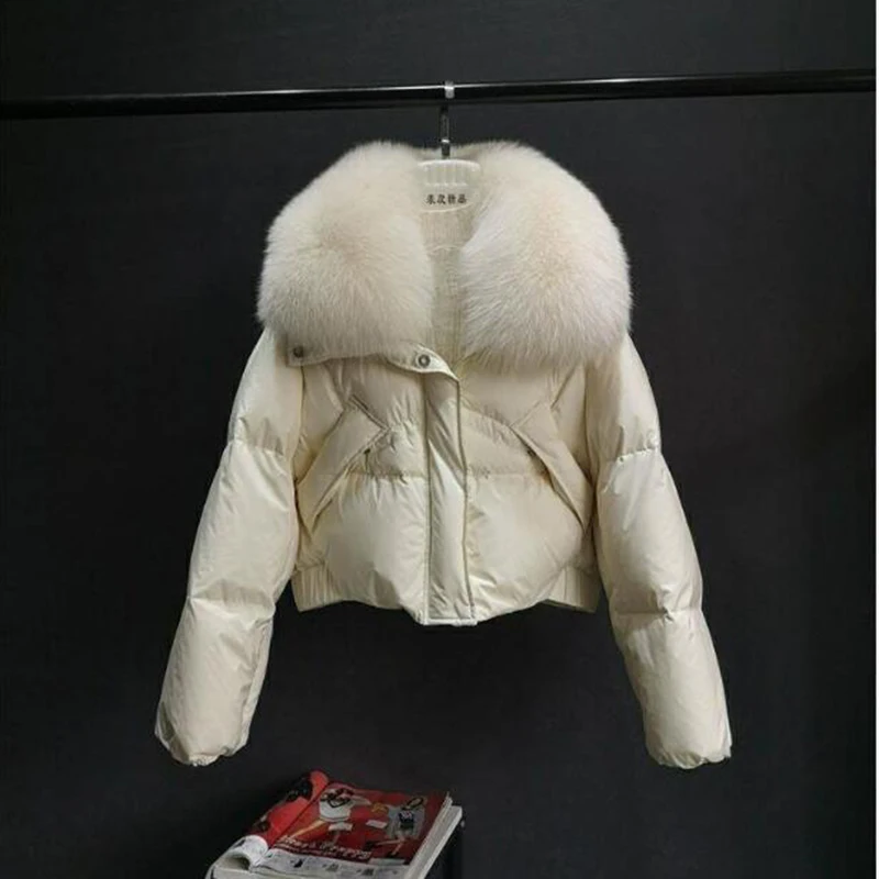 ฤดูหนาวเป็ดสีขาวลง Big FUR Parka ผู้หญิงปักเป้าอบอุ่นกันน้ํา Snow Parka Coats ที่ถอดออกได้ Faux FUR Outerwear