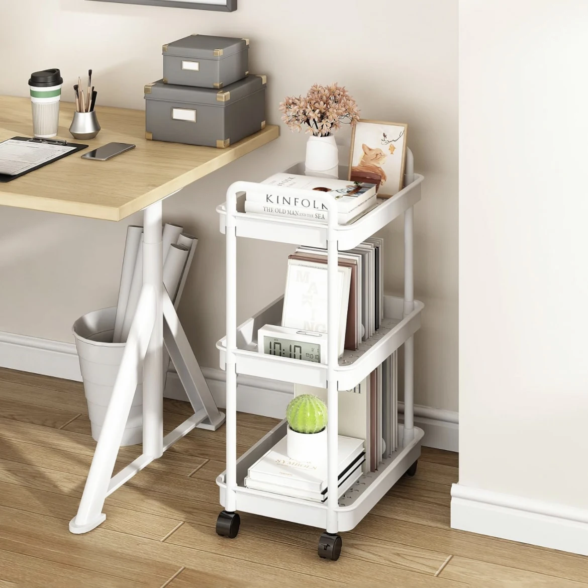 Rolling Cart with Wheels, Detachable Utility Storage Cart with Handle Storage Basket Organizer Shelves for Bathroom, Kitchen