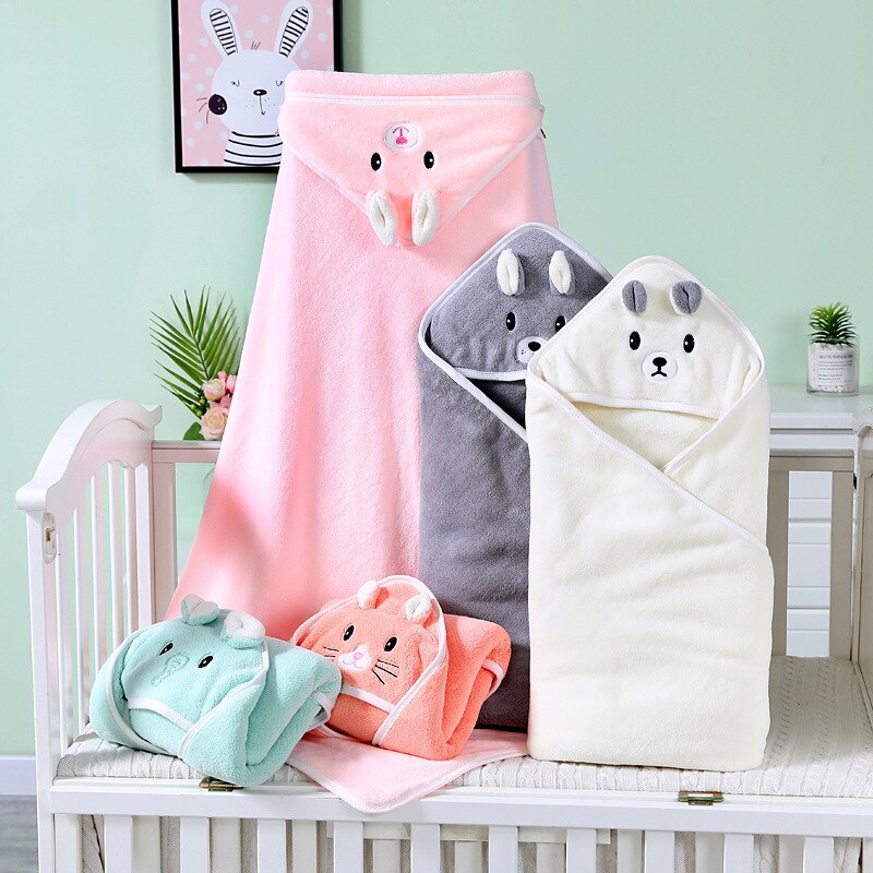 Baby Badhanddoek Zacht Warm Slaap Swaddle Wrap Voor Meisje Jongen Koraal Fleece Pasgeboren Deken Peuter Capuchon Baby Spullen Badjas