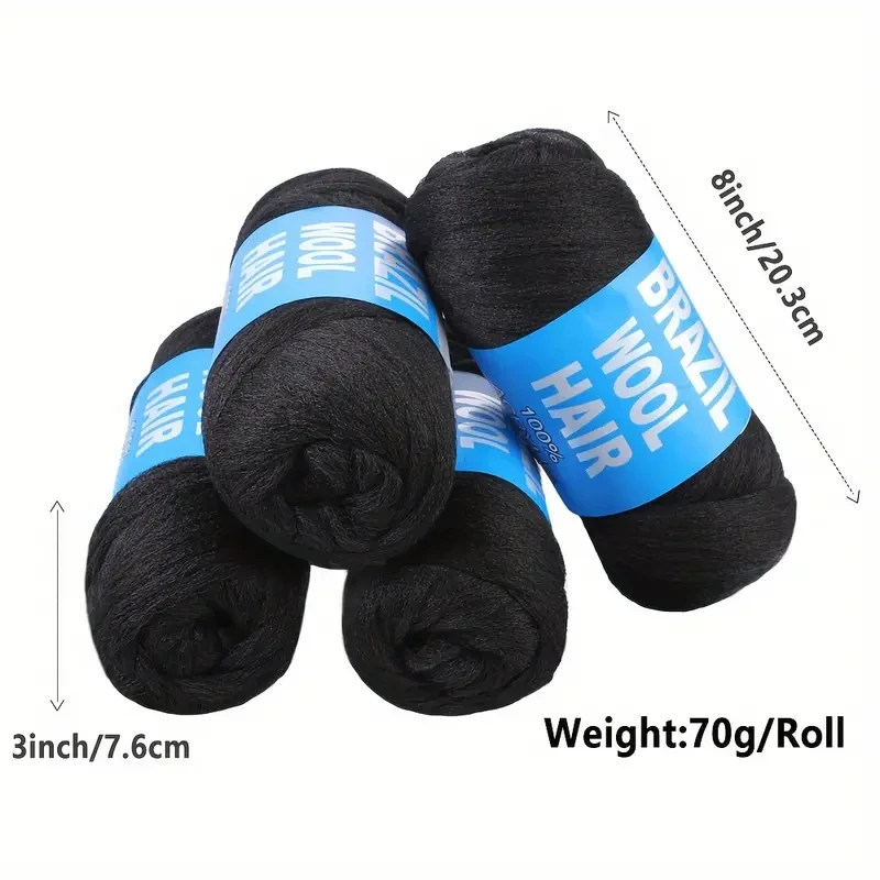 4-10 rolos de fio acrílico de cabelo de lã brasileira preta para cabelo de crochê sintético africano tranças jumbo tranças torção wraps70g/rolo