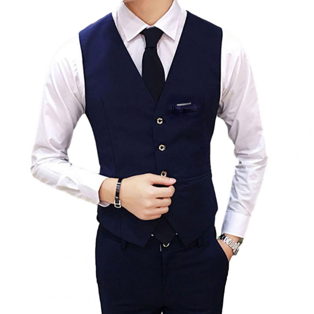 Colete fino com gola em v masculino, colete formal de negócios para noivo, casaco de casamento, estilo cardigã de peito único
