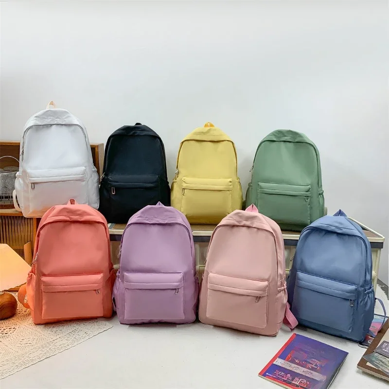 여성 Schoolbag 방수 대용량 학교 배낭 간단한 지퍼 솔리드 컬러 소녀 캐주얼 학교 가방 학생 배낭