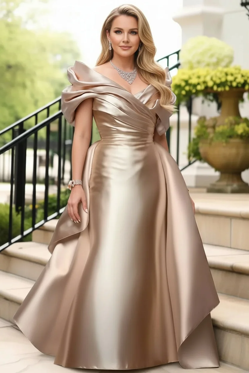 Abendkleid aus Satin in Übergröße für Damen, schulterfrei, Puffärmel, solide, elegante Cocktail-Maxikleider für Hochzeitsgäste