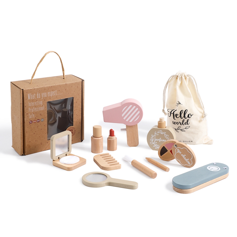 Jouet en bois pour filles, ensemble de maquillage, jeu de simulation, belle coiffure, cadeaux cosmétiques pour enfants