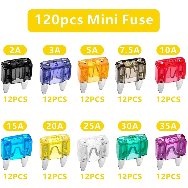 120 small car fuse sheets 2 3 5 7.5 10 15 20 25 30 35A with clip