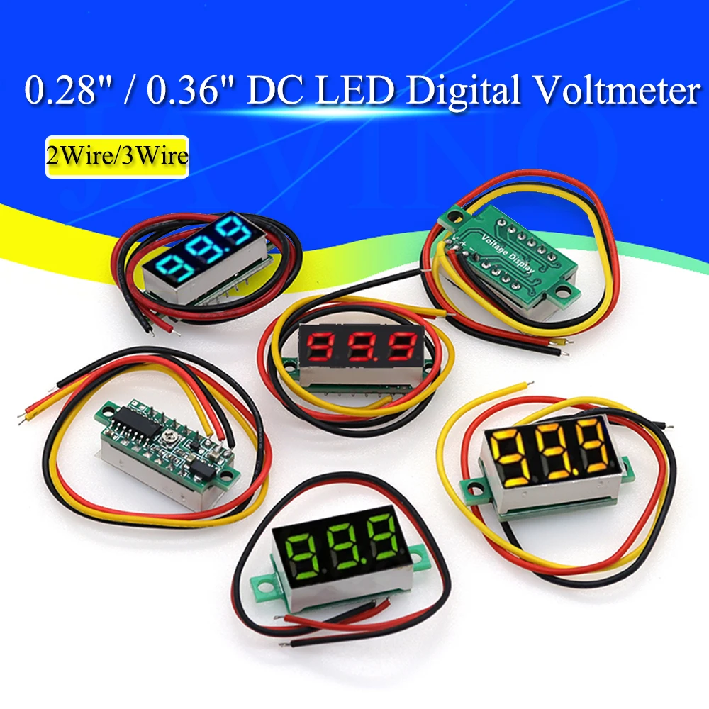 0.28 / 0.36 Inch DC LED Kỹ Thuật Số Vôn Kế 0-100V Điện Áp Đo Xe Hơi Điện Di Động Bút Thử Điện Áp máy 12V Màu Đỏ Xanh Lá Xanh Dương