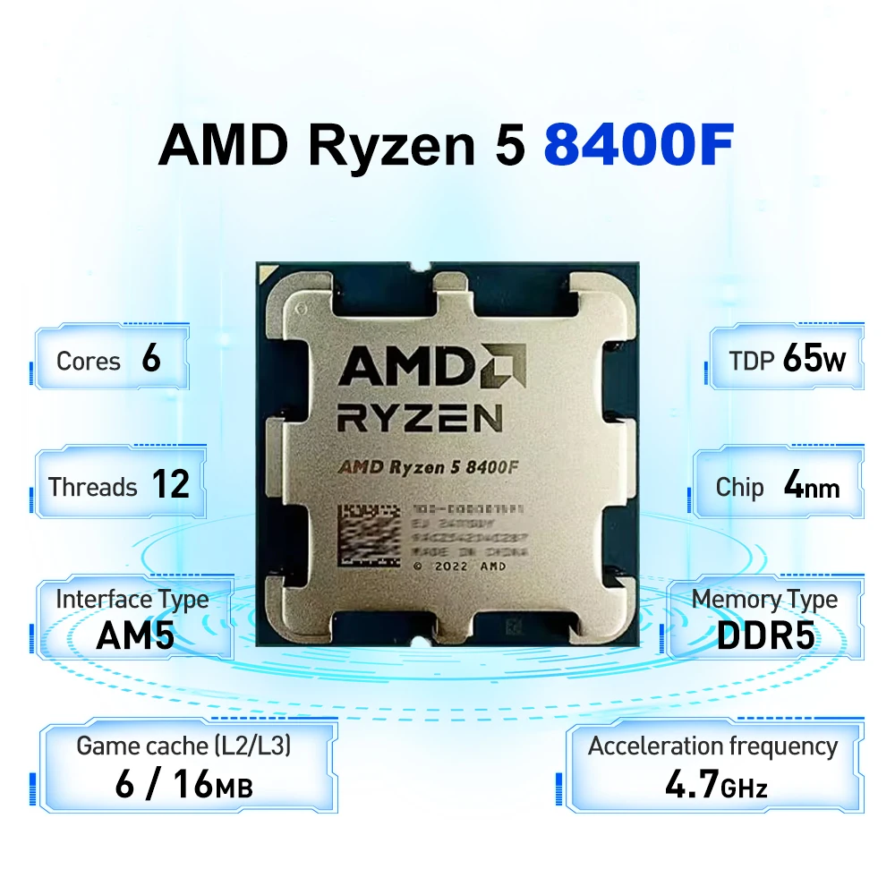 Novo processador de computador desktop amd r5 8400f ryzen 5 8400f 6 núcleos 12 threads 4.2ghz com soquete am5 cpu