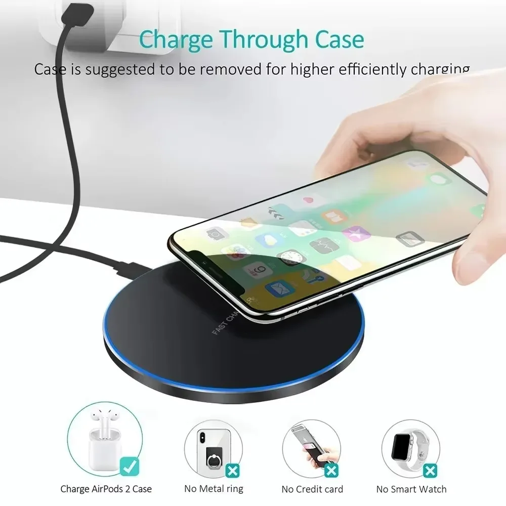 New Wireless Charger For iPhone 13 12 15 16 Pro Xs Max Mini X Xr Induction Fast Charging Pad For Samsung S22 S21 s8 s9 s10 Note