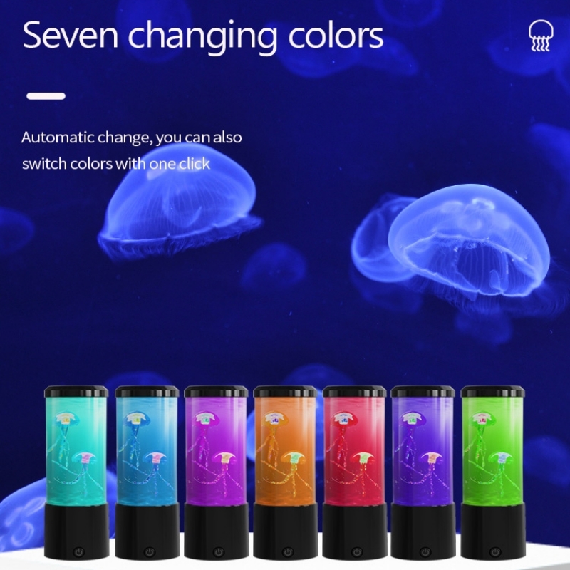 Lâmpada de lava de água-viva, luzes noturnas de oceano de aquário, luzes de humor de medusa led de 7 cores com para casa, quarto, decoração de mesa, presente