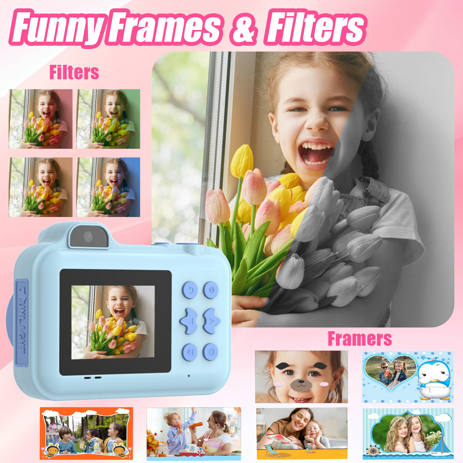 Caméra à impression instantanée pour enfants, Mini caméra vidéo numérique, double objectif, impression Photo, jouets en papier thermique, cadeaux pour garçons et filles
