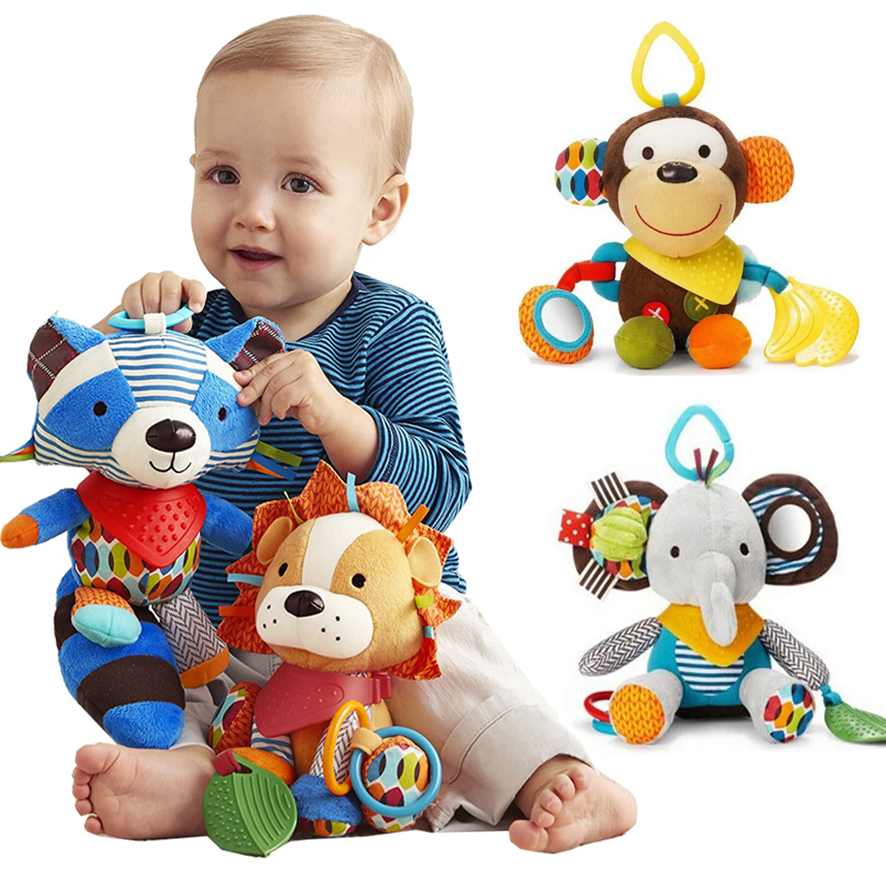 Детские плюшевые игрушки-погремушки, лев, слон, милые животные, куклы для успокоения, От 0 до 12 месяцев, детская кроватка, коляска, подвесные погремушки, игрушки для младенцев