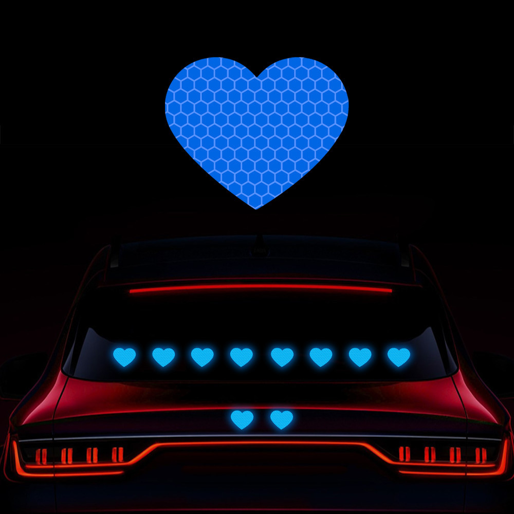 10 pezzi adesivi riflettenti per strisce di sicurezza per paraurti auto adesivo riflettente per auto a forma di cuore amore nastro di sicurezza di avvertimento per guida notturna