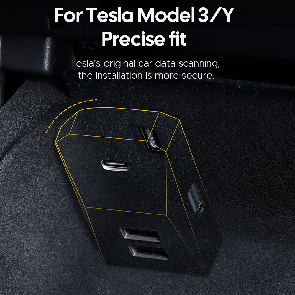 For Tesla Model Y 2020-2024 Left Hand Drive Glovebox Docking Station Quick Charger USB Hub Adapter Powered Splitter Extension