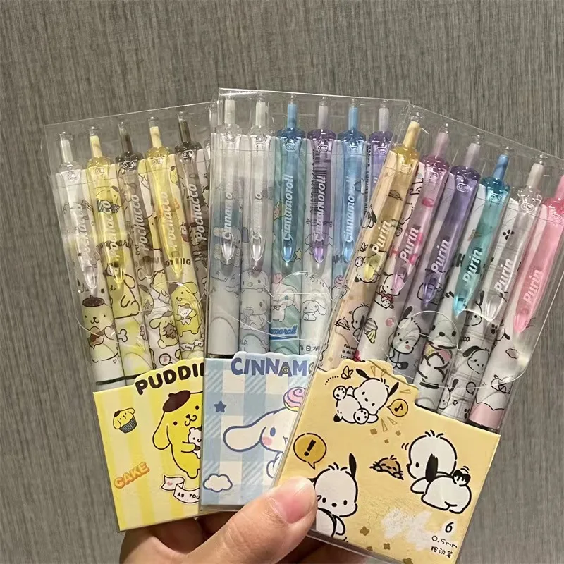 6 ชิ้น Sanrio เจลปากกาการ์ตูน Kawaii Hello Kitty Kuromi สํานักงานเครื่องเขียนการเขียนปากกา 0.5 สีดํา