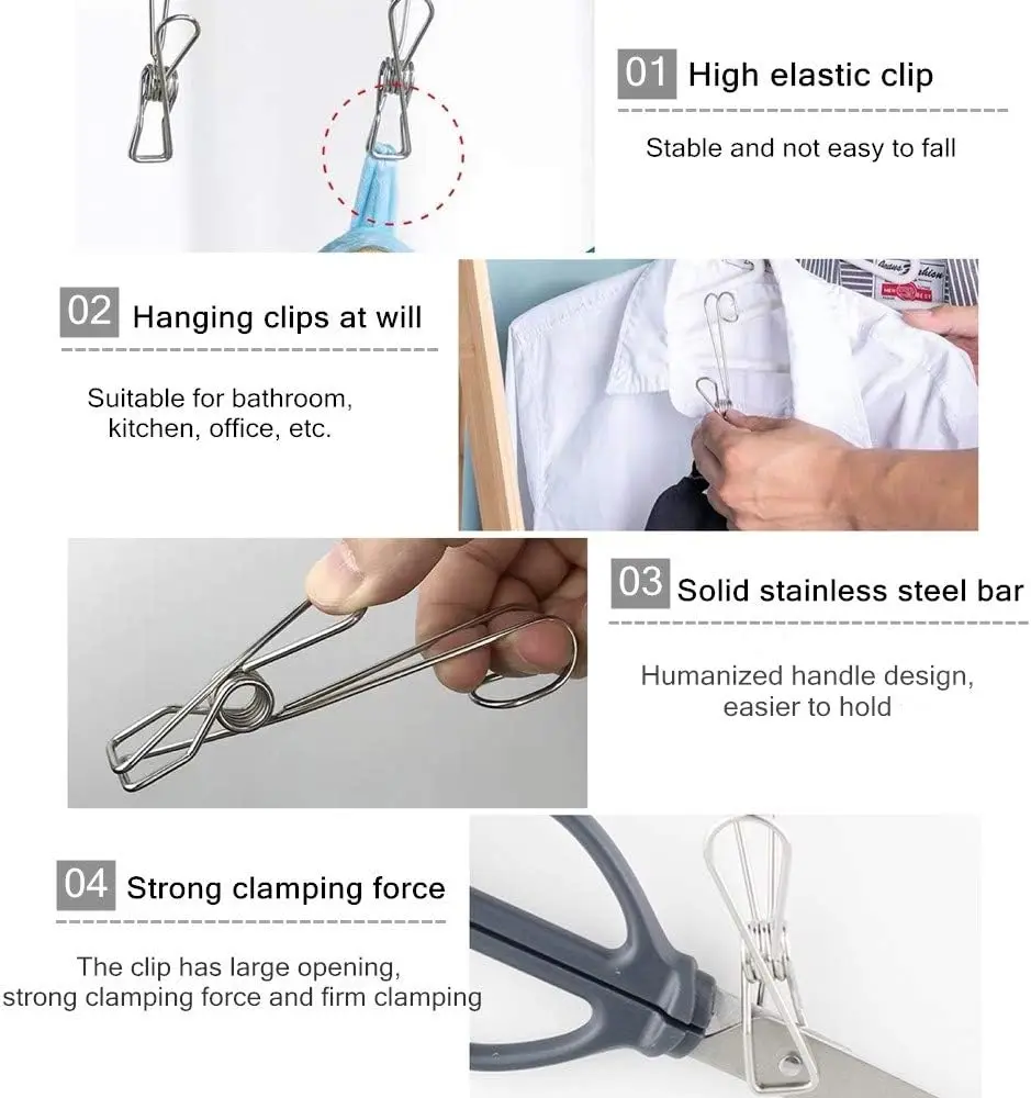 10 mollette in acciaio inossidabile con ganci, clip a molla in metallo con ganci, clip universali per appendere uffici, cucine, bagno