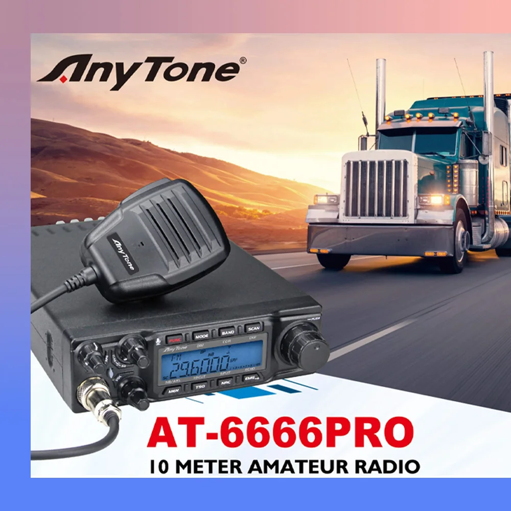Новинка 2024, радиоприемник Anytone AT-6666 Pro, AM 80 Вт, FM50W, высокая мощность, 10 метров, с AM/FM/SSB/CW/PA, диапазон 10 метров для грузовиков