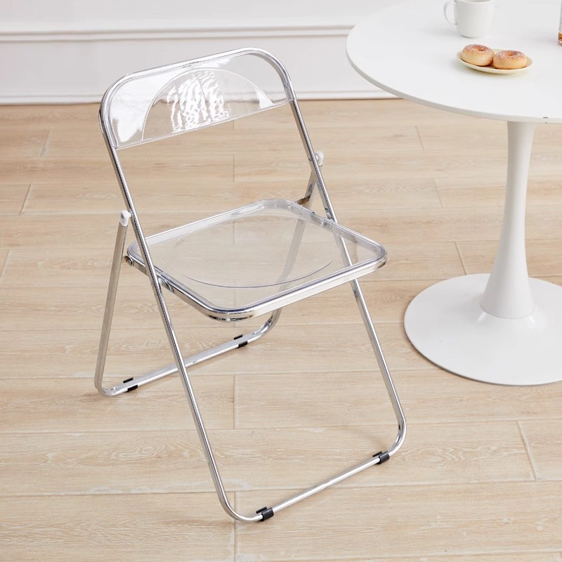Silla plegable transparente, silla de comedor moderna y sencilla a la moda para el hogar, tienda de ropa acrílica, tienda de té de la leche, silla plegable de ocio