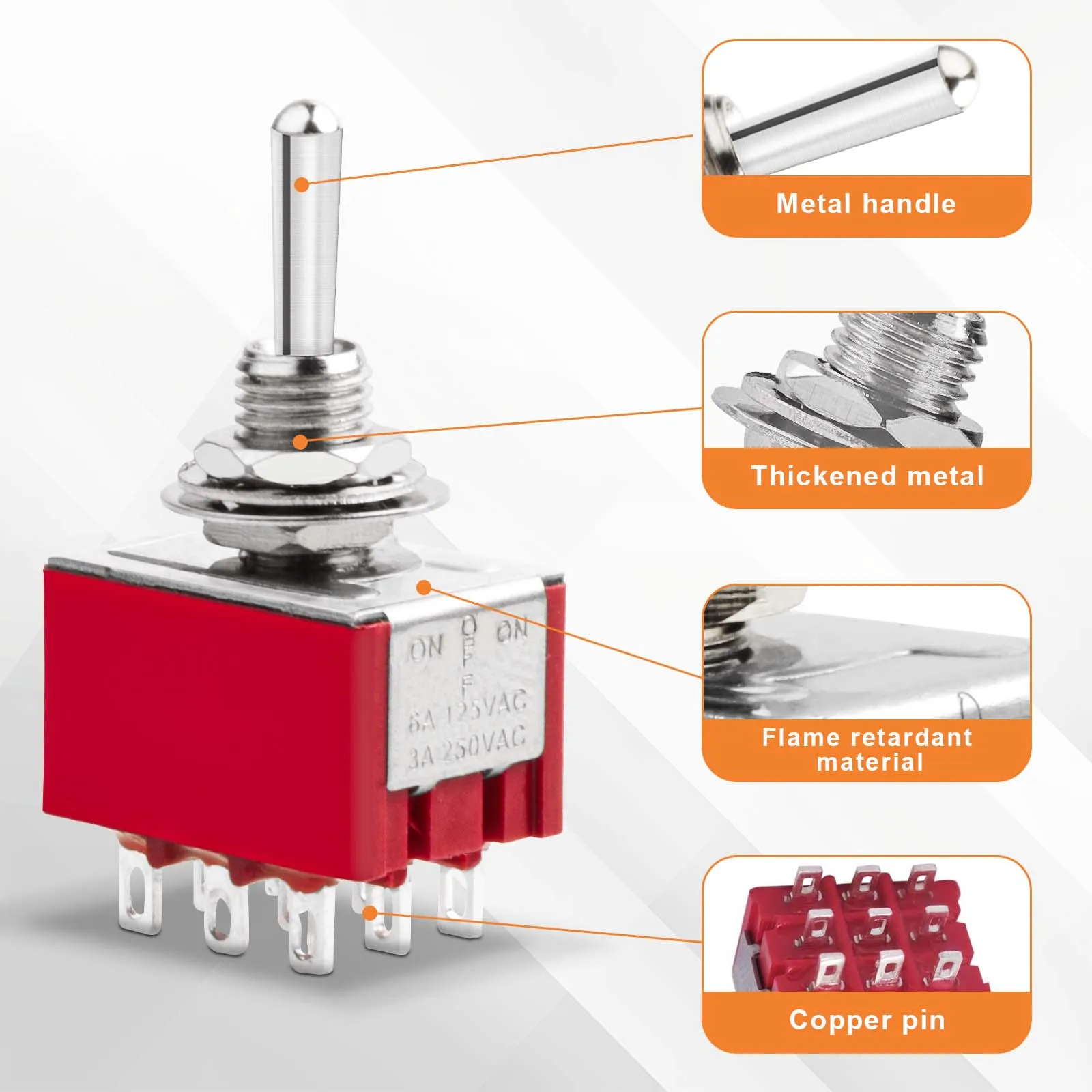4 Uds interruptor de palanca de 9 pines 2 posiciones 3PDT miniatura Mts-302 ON/ON 6A 125V 3A 250V para salpicadero de coche electrónico