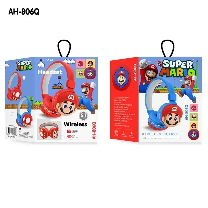 スーパーマリオブラザーズワイヤレス Bluetooth ヘッドフォン子供用帽子かわいい漫画ワイヤレスヘッドセット誕生日プレゼント子供大人のため