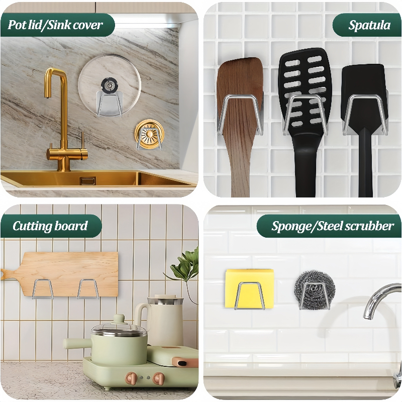 Uchwyt na gąbki kuchenne ze stali nierdzewnej, ociekacz na gąbki do zlewu, samoprzylepny uchwyt do przechowywania, haczyki ścienne, organizer kuchenny.