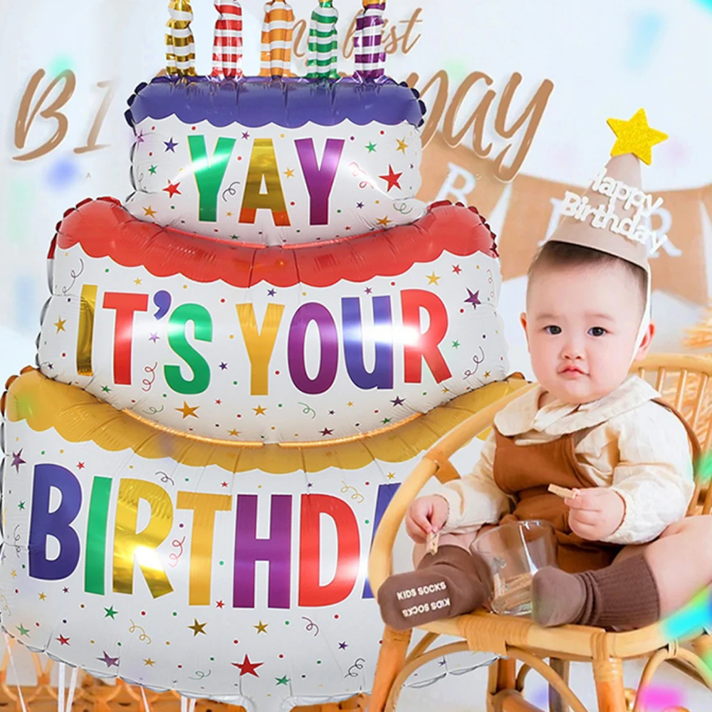 1PC เด็กสามชั้นสีเค้กบอลลูนอลูมิเนียมฟิล์มบอลลูนวันเกิดเด็กตกแต่งฉากภาพฉาก props