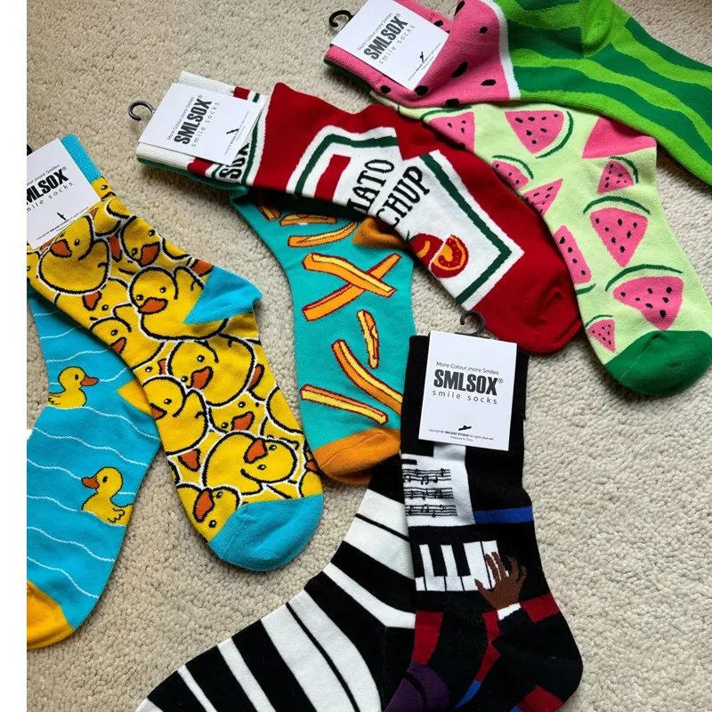 1 par de calcetines originales AB Tide para hombre y mujer, calcetines coloridos con flores, frutas, calcetines de algodón de caramelo, regalos diarios para reunirse a un amigo