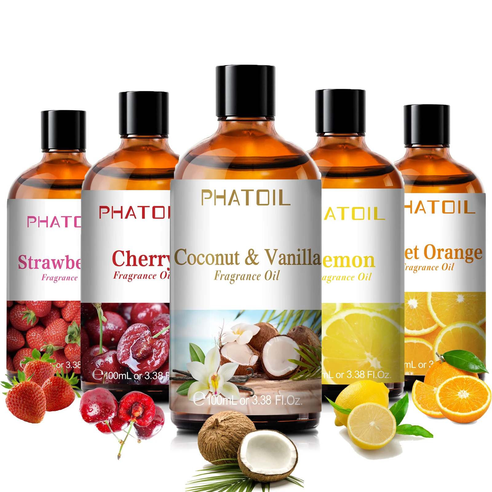 PHATOIL 100ml Olejek Zapachowy do Aromaterapii Kokos i Wanilia Truskawka Wiśnia Cytryna 1/2/3 szt. Olejek Aromatyczny do Dyfuzora Świec