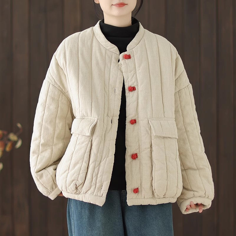 Jaqueta acolchoada de algodão e linho feminina, curta, grossa, casual, acolchoada, retrô, estilo chinês, Top K2675, novo, outono e inverno, 2024