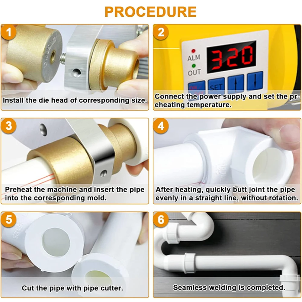 800/1000W Plastic Pipe Welding Machine 220V Home Professional Hot Melt Tool Pipe Welding Tools Suitable For PB/PE/PPR Up To 320℃