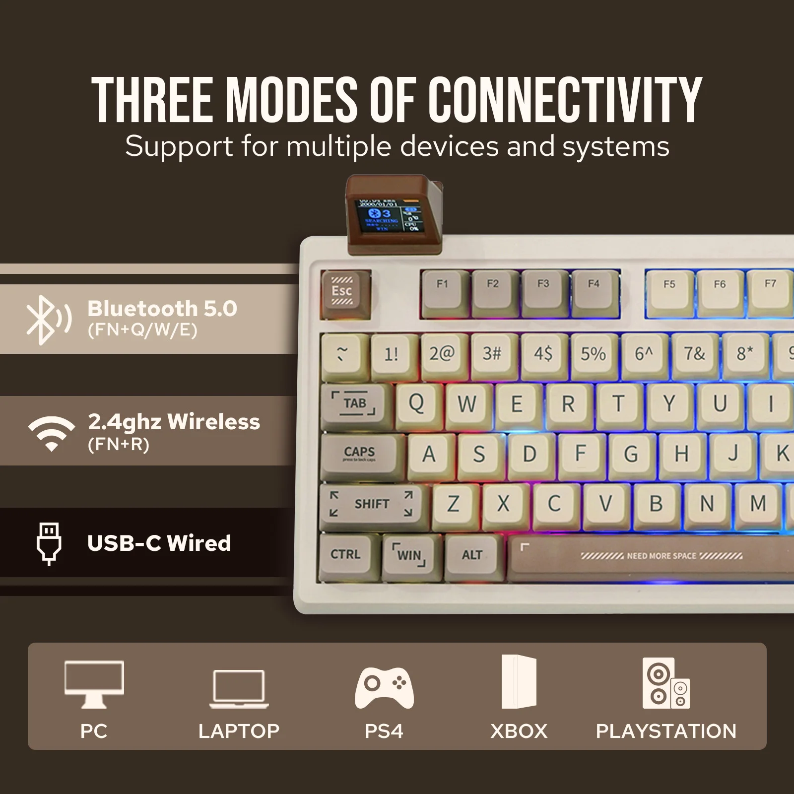 EPOMAKER RT100 97key 95% Bluetooth 5.0/2.4G Wireless/Wired Mechanical Keyboard Customizable Mini Display Gasket-mounted