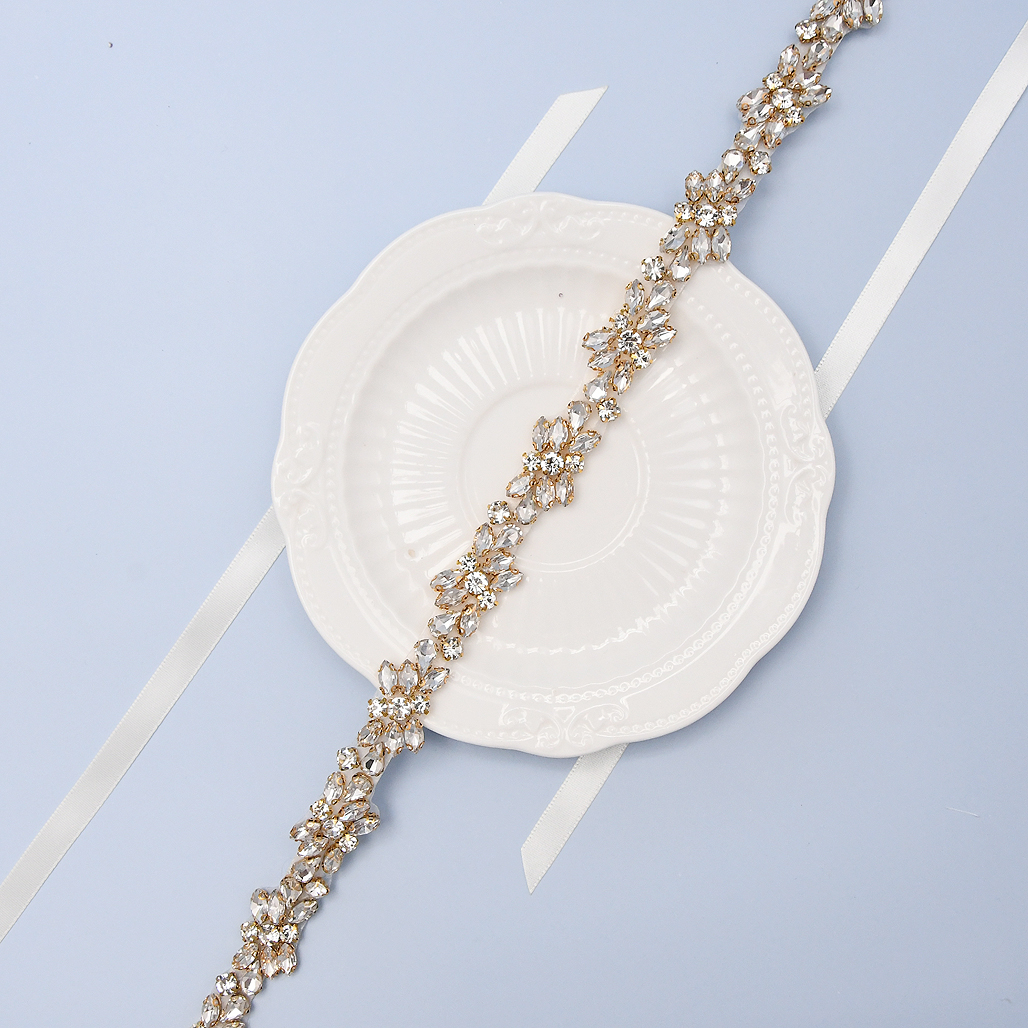 Bruidssjerp Groene Roos Strass Bruiloft Riem, Bruidsjurk Decoratie Prachtig Accessoire voor Dames Bruiloft Dag S437