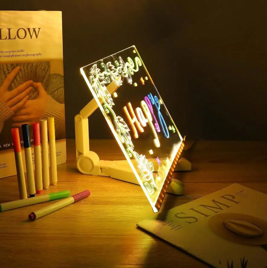 DIY-Acryltafel mit Nachtlicht, 7 Farben, Stifte, LED-Notiztafel für Kinder, LED-Schreibtafel, LED-Zeichenbrett