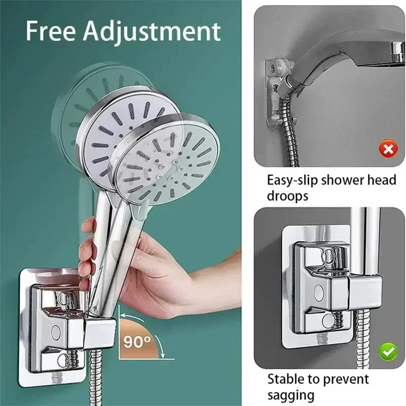 Suporte universal para cabeça de chuveiro, suporte ajustável para parede, autoadesivo, suporte portátil, acessório de banheiro