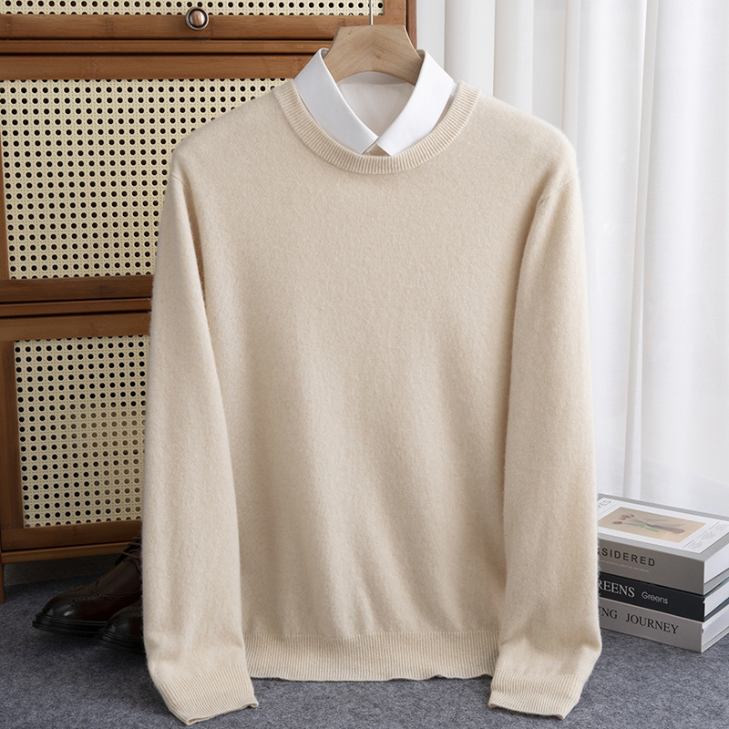 Novo 100% camisola de lã pura masculina outono inverno o-pescoço pullovers negócios casual camisa base malha de alta qualidade quente masculino jumper