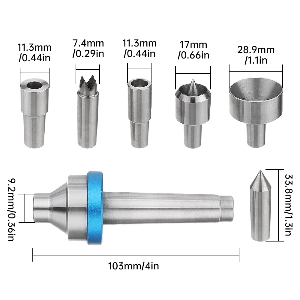 Woodworking Interchangeable Live Center MT2 Morse Taper 2 Shank with 6pcs Interchangeable Center Live Points Wood Lathe Tool