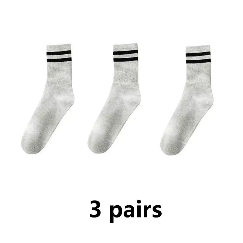 3 Paar gestreifte Baumwollsocken, schweißableitend, atmungsaktiv, bequem, Sportsocken, einfache und vielseitige Mid-Tube-Socken