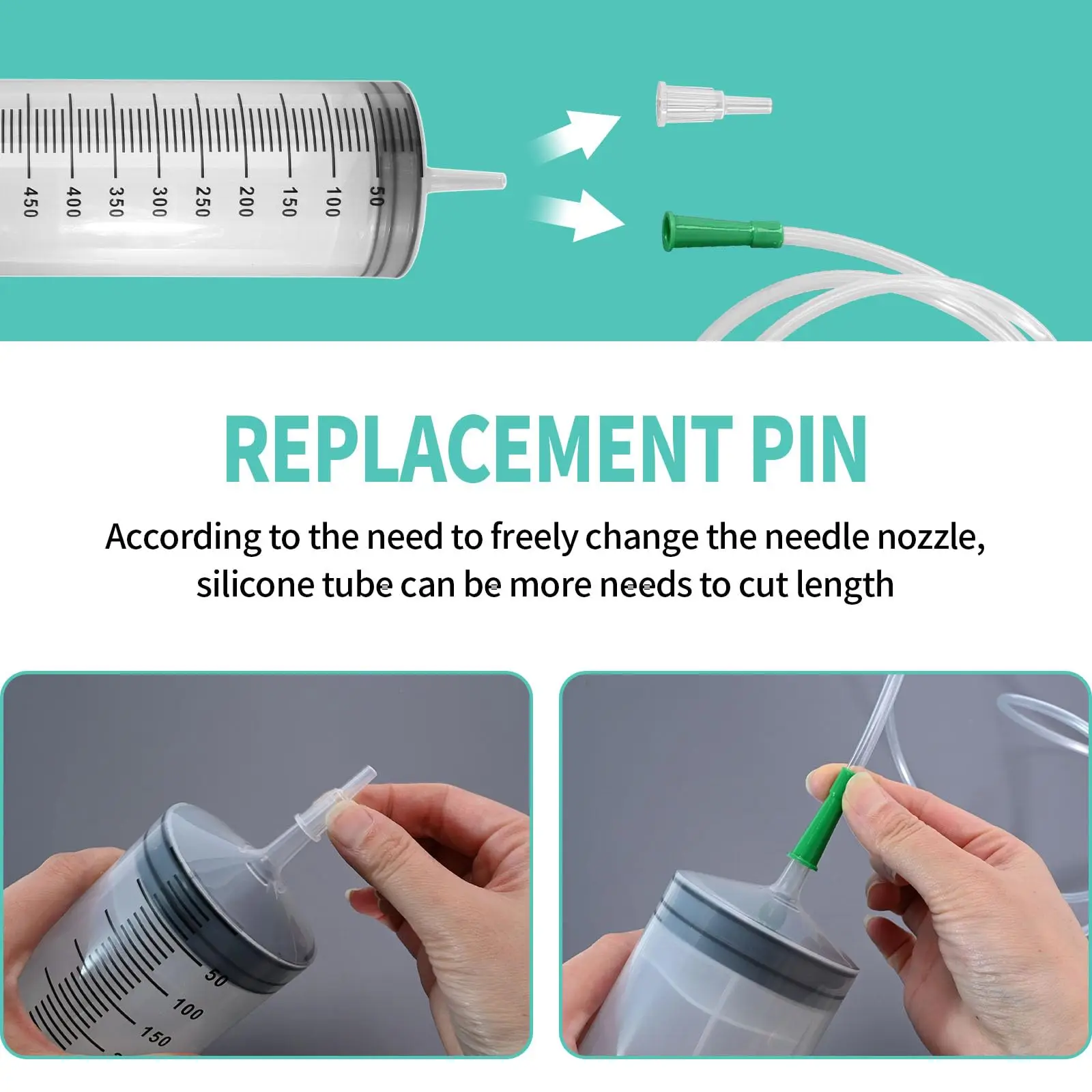 Plastic Syringe Ink-filling Needle Glue Dispenser 60ml-500ml Large-capacity Syringe Pump with 1m Hose for Washing and Pumping