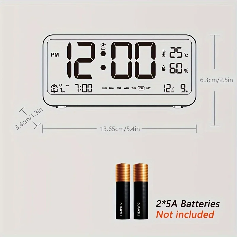 Reloj Digital multifunción Brillo LED Pantalla de temperatura y humedad ajustable Reloj despertador de modo dual