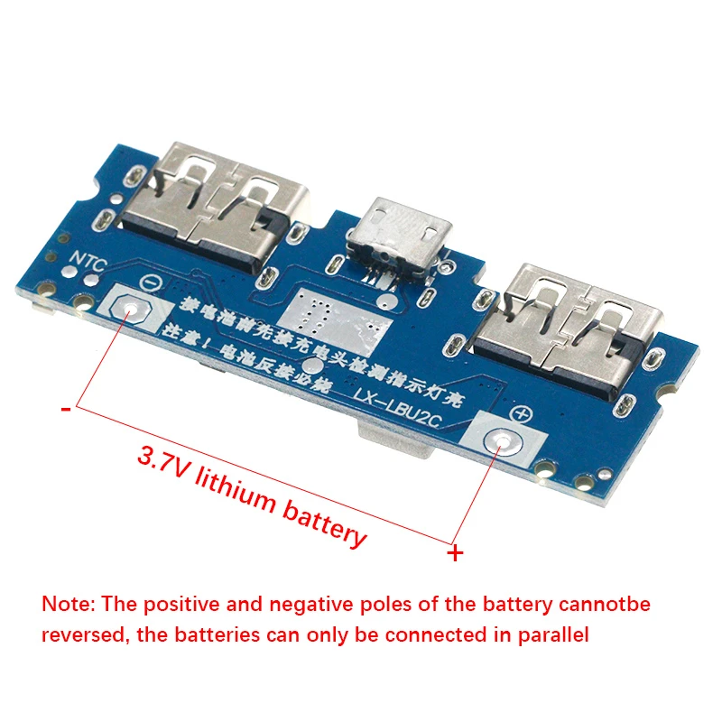 Placa de cargador de batería de litio, módulo de carga 18650, USB Dual, 5V, 2.4A, Micro/tipo-c