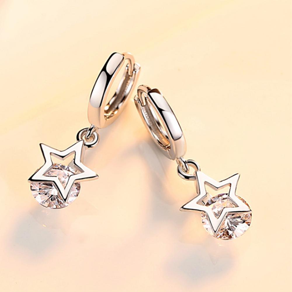925 Sterling Silver Crystal Star Charm Stud Earrings For Women 2022 Grils Kids Wedding Gift Female pendientes mujer moda