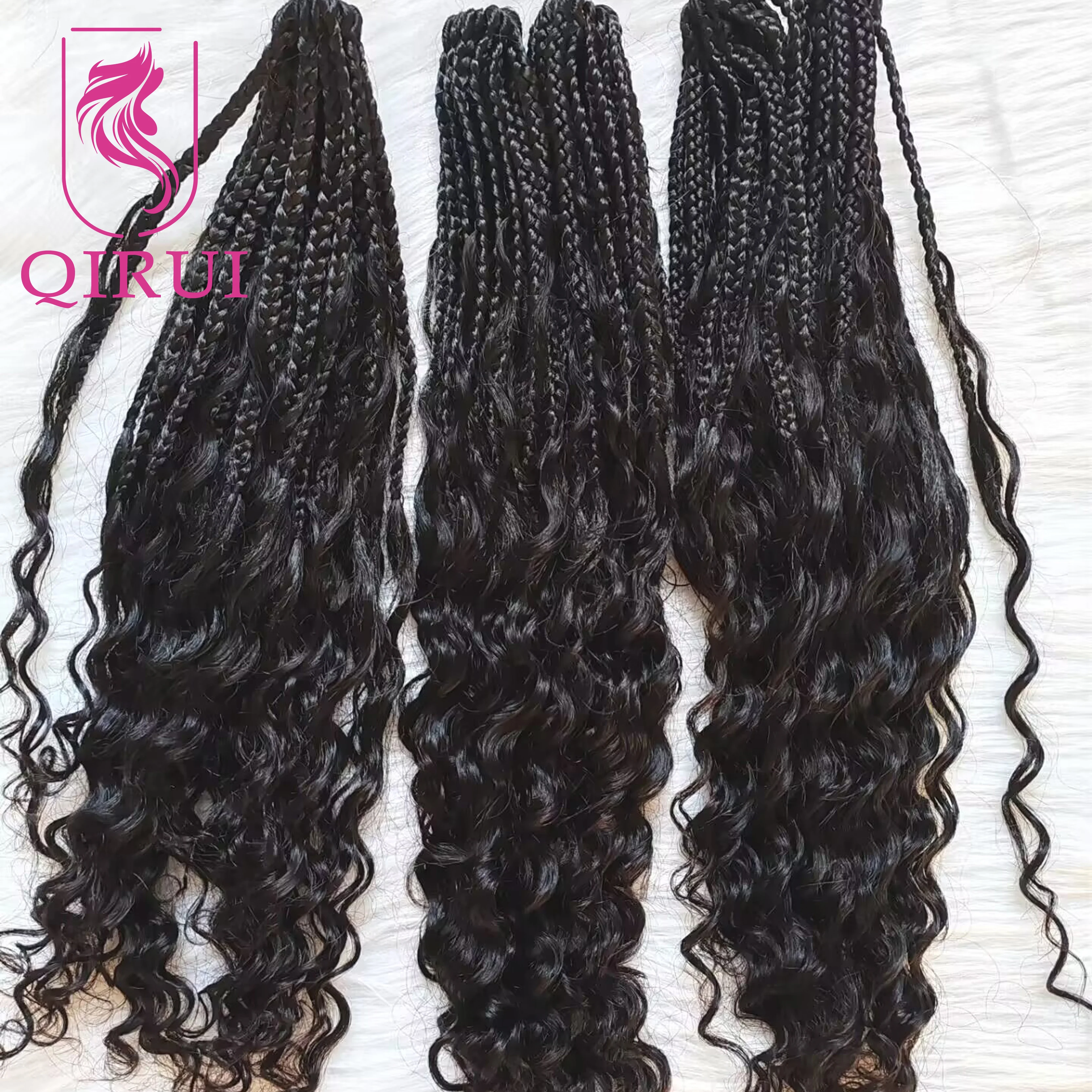 Crochê boho caixa tranças com cachos de cabelo humano pré looped caixa tranças com cabelo humano encaracolado extremidades completas 30 Polegada extensões de cabelo