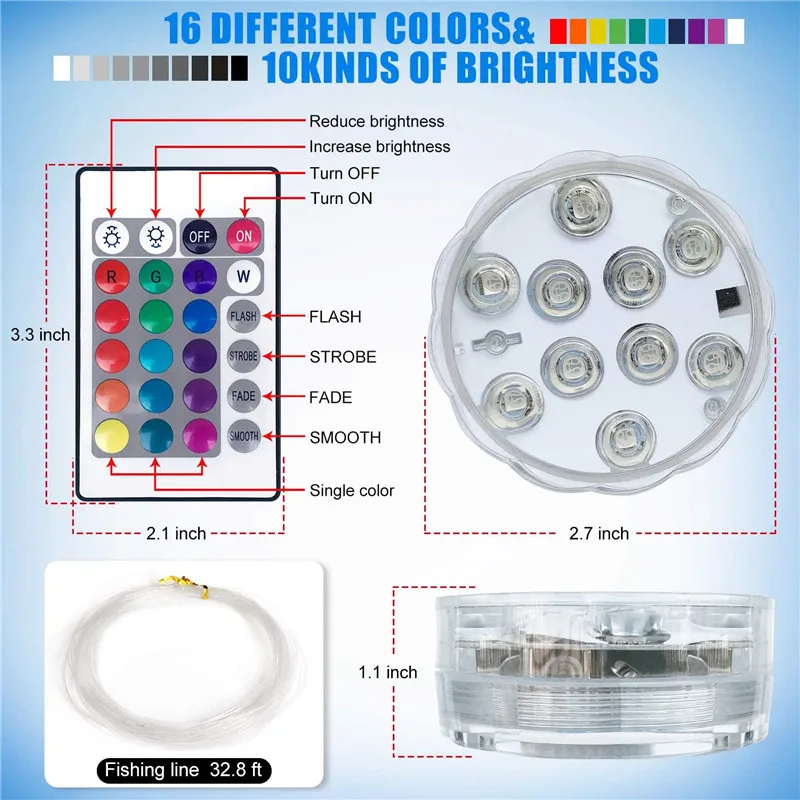 10Led Piscina Luce Telecomando RGB Dive Fish Light LED Lampada Subacquea Nave/Auto Lampada Decorativa per Vaso Acquario
