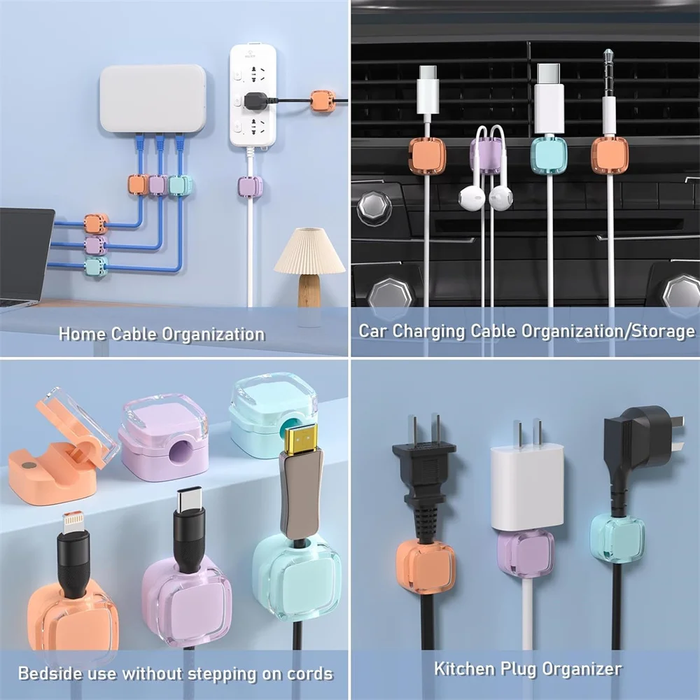 Transparent multi-color data cable fixed hook adhesive magnetic cable organizer