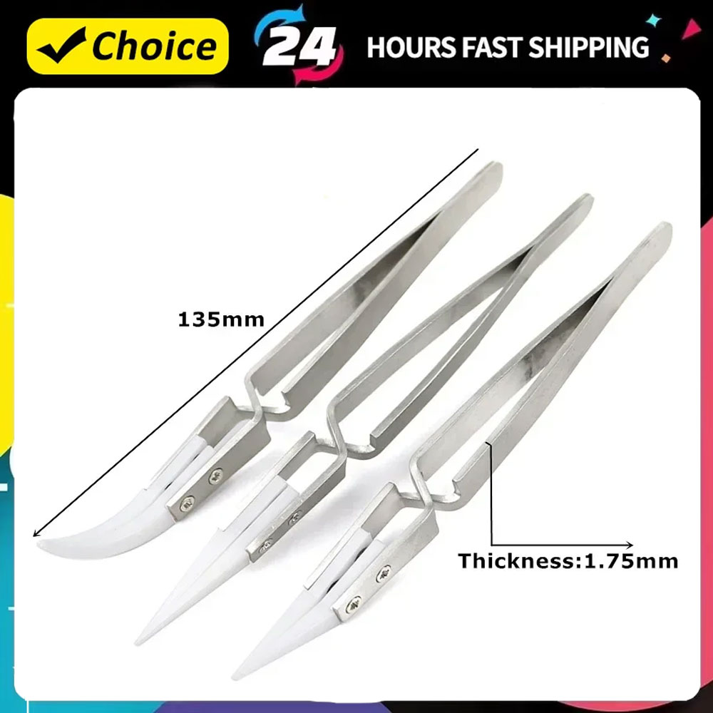 1-3pcs Ceramic Tip Labor-saving Electronic Soldering Tweezers, Anti-Static Reverse Acid Resistant Precision Chuck Tweezers