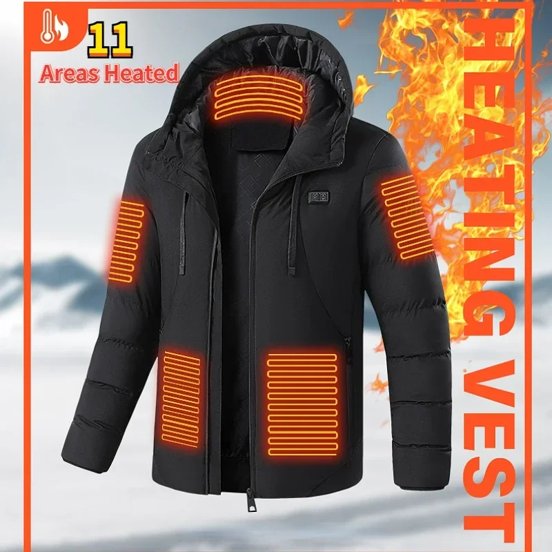 Inverno masculino 11 áreas jaqueta aquecida usb aquecimento elétrico parka auto-aquecimento roupas femininas esqui à prova de vento com capuz casaco acolchoado 6xl