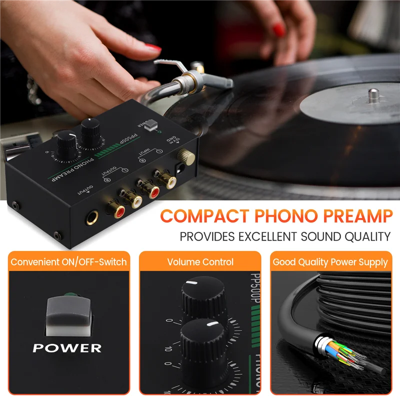 ABFN-Phono-Plattenspieler-Vorverstärker, Phonographen-Vorverstärker mit RC A-Eingang, RCA/TRS-Ausgang, für Plattenspieler-Aufzeichnungsspiel