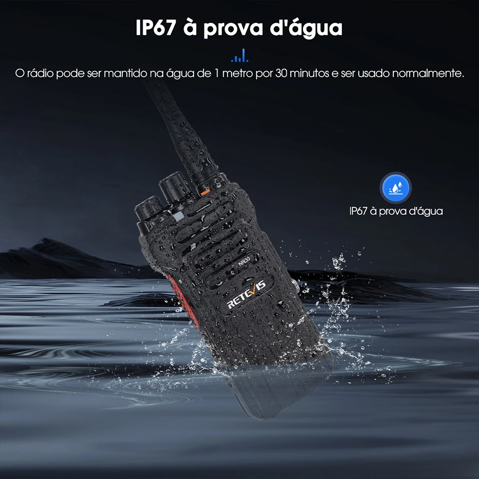 Retevis Walkie Talkie de alta potência NR630 Walkie-talkie bidirecional com redução de ruído IP67 à prova d'água rádio bidirecional tipo C carregador