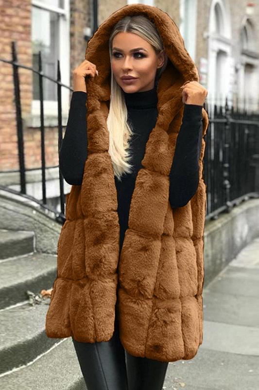 Frauen Herbst Winter Damen Neue Imitation Pelz Kapuze Weste Mit Kapuze Imitation Pelz Weste
