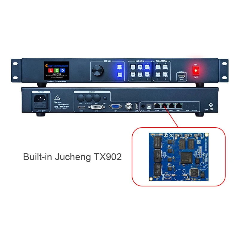 Controller video LED AMS VS4 Rete di commutazione continua multi-ingresso Blocco chiave di sincronizzazione audio HD per display a matrice di punti industriali