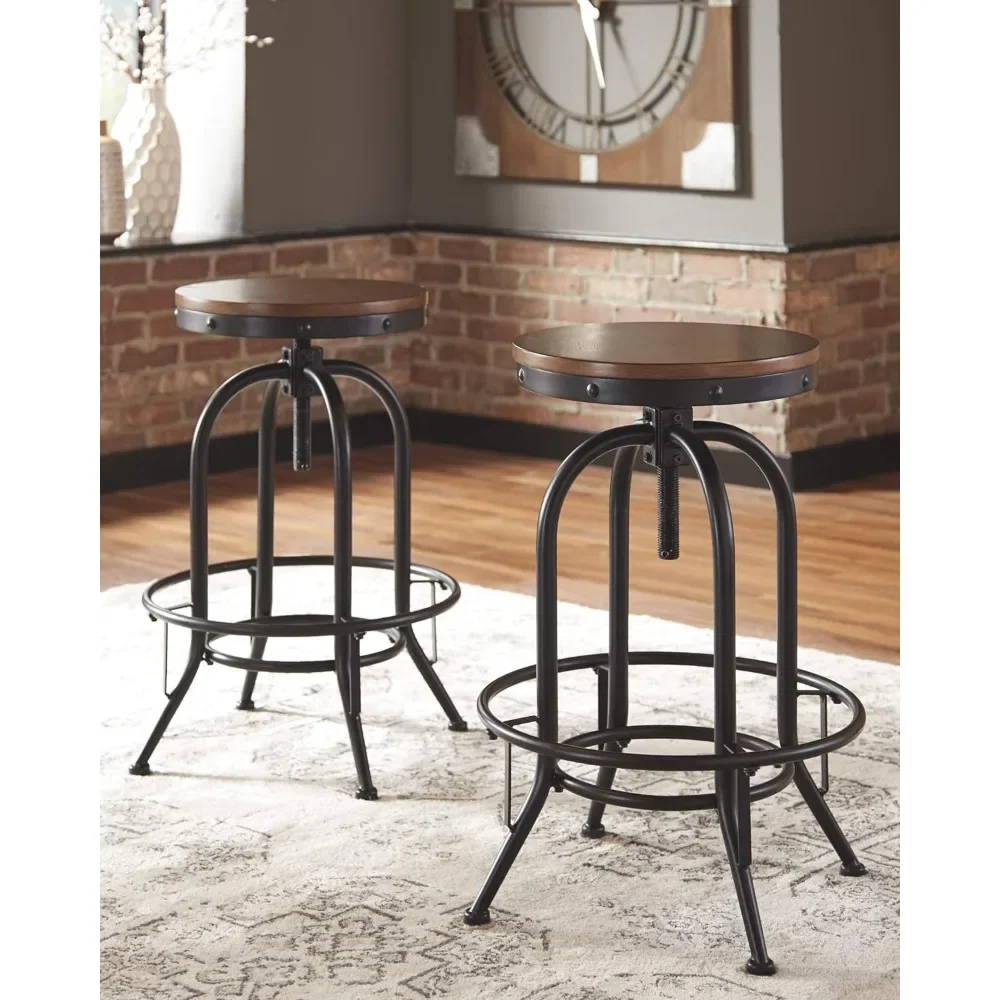 Signature Design by Ashley Valebeck Industrial Pub Height 29.75" Swivel Bar Stool, 2 Count, Brown & Black